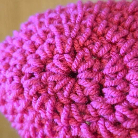 Hand-Knit/Crocheted Adorable Hot Pink with White Heart Beanie - Picture 4 of 7